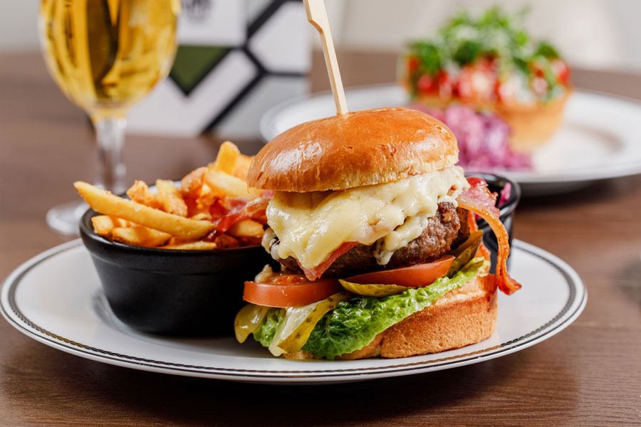 Freshly prepared beef burger at Centenary Lounge Cafe Worcester Lunch and Dinner at Centenary Lounge Cafe